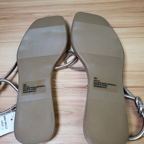SM New York Size 8 Milly Strappy Flat Sandals Gold Metallic Summer Coastal Greek - Picture 6 of 7